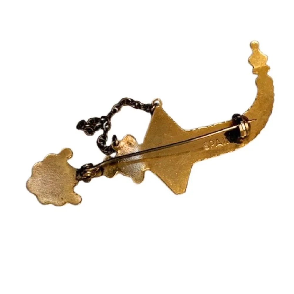 Vintage Damascene Sword Brooch Pin